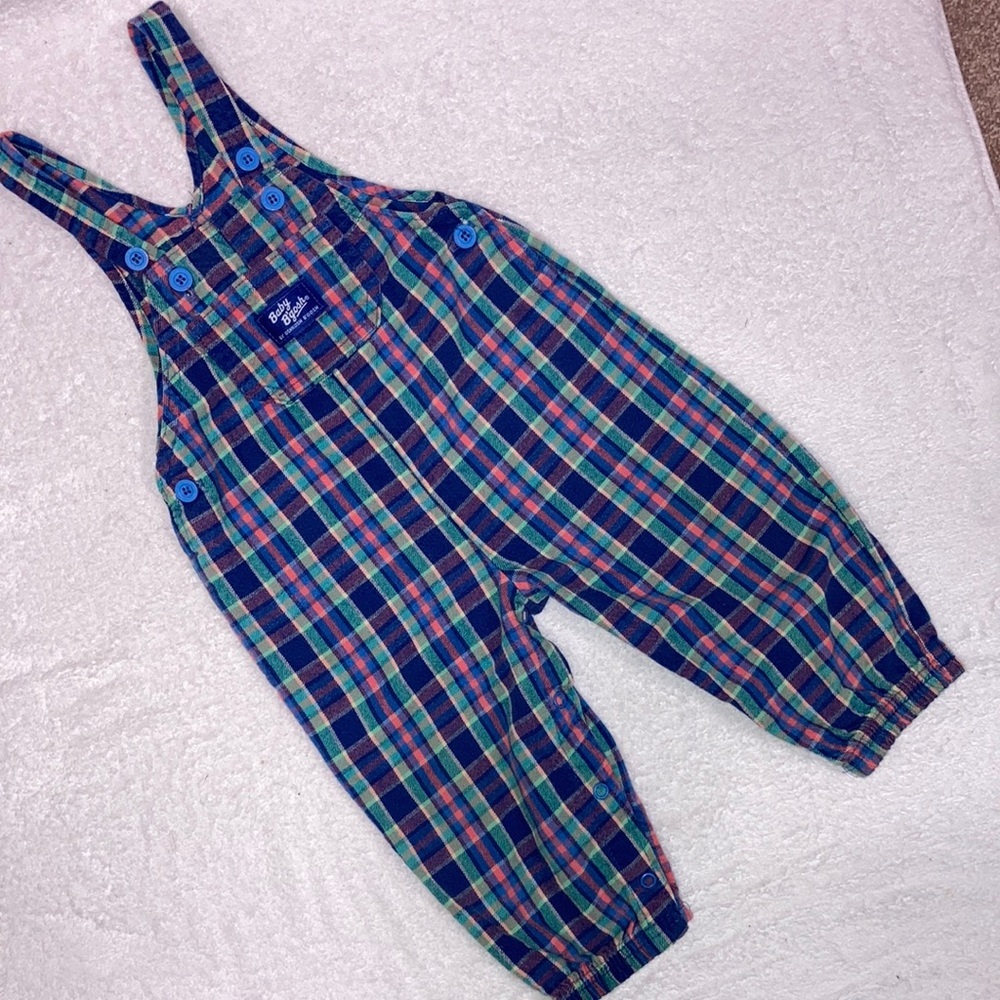 90’s vintage Oshkosh flannel vestbak overalls 18m